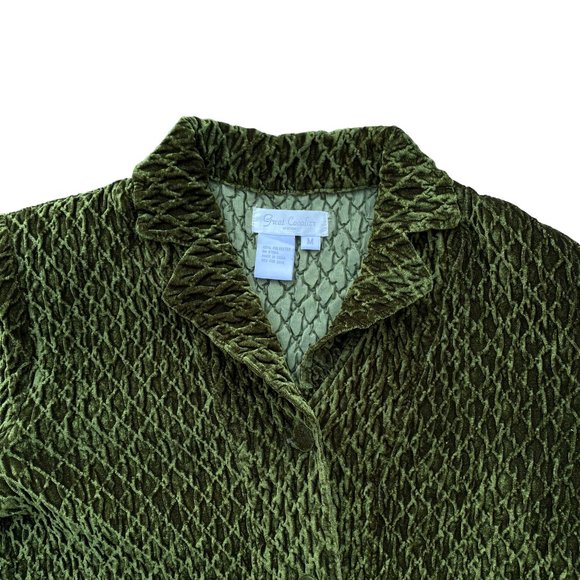 Great Cavalier Dark Green Crushed Velvet Crinkle Diamond Pattern Button Blazer-M - Picture 5 of 15